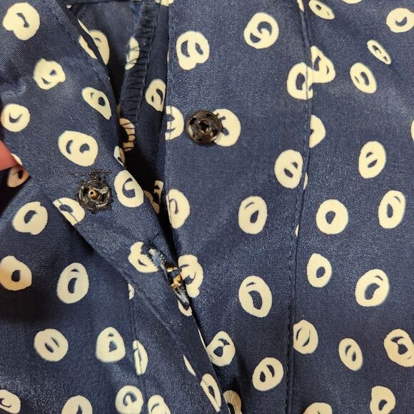 🇬🇪🍑Vintage Schrader Blue Buttoned Front Long Sleeve Dress Size 10 - Picture 6 of 10